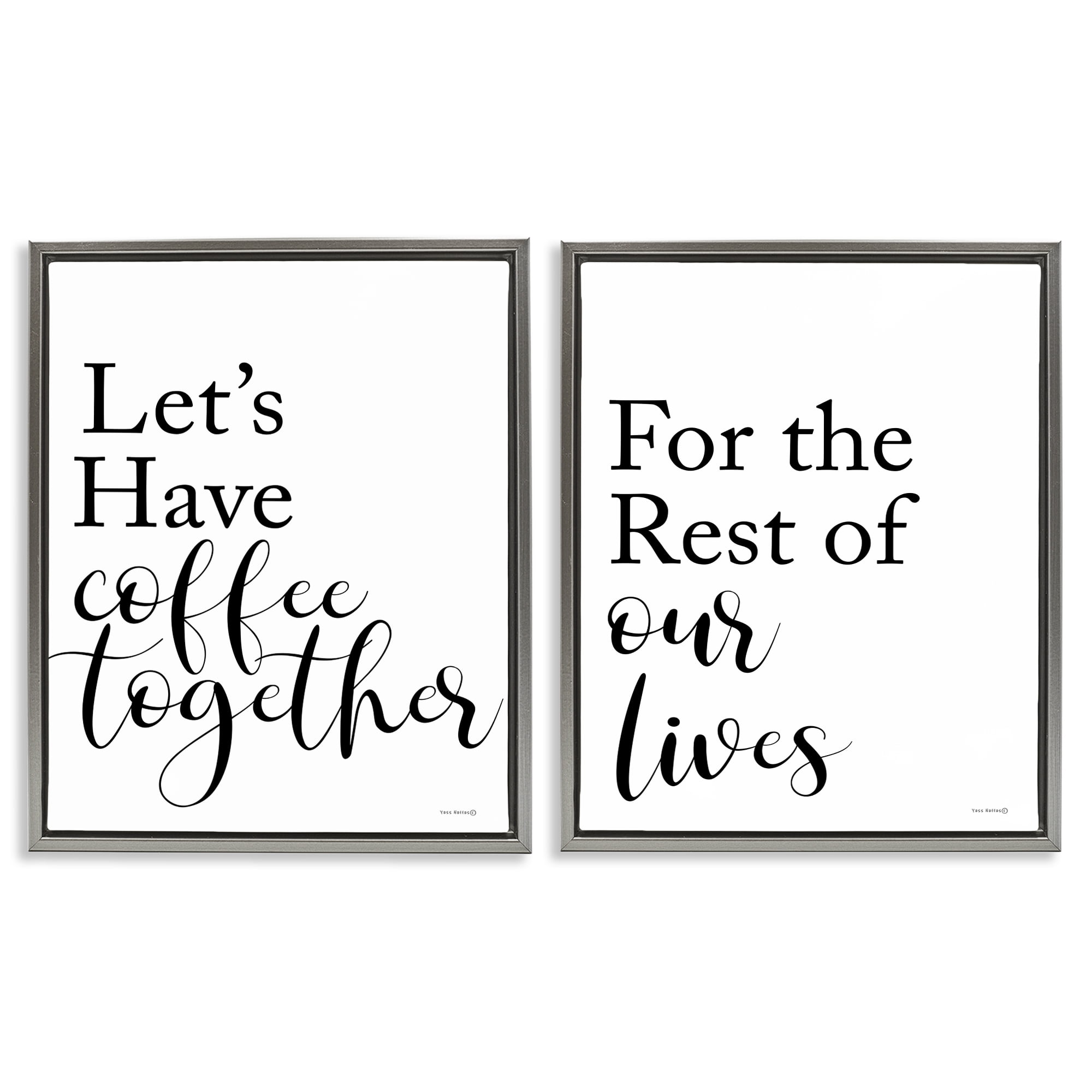 Stupell Industries Romantic Coffee Together Food & Beverage Painting Gray Floater Framed Canvas Art Print Wall Art, 17 x 21, Set of 2