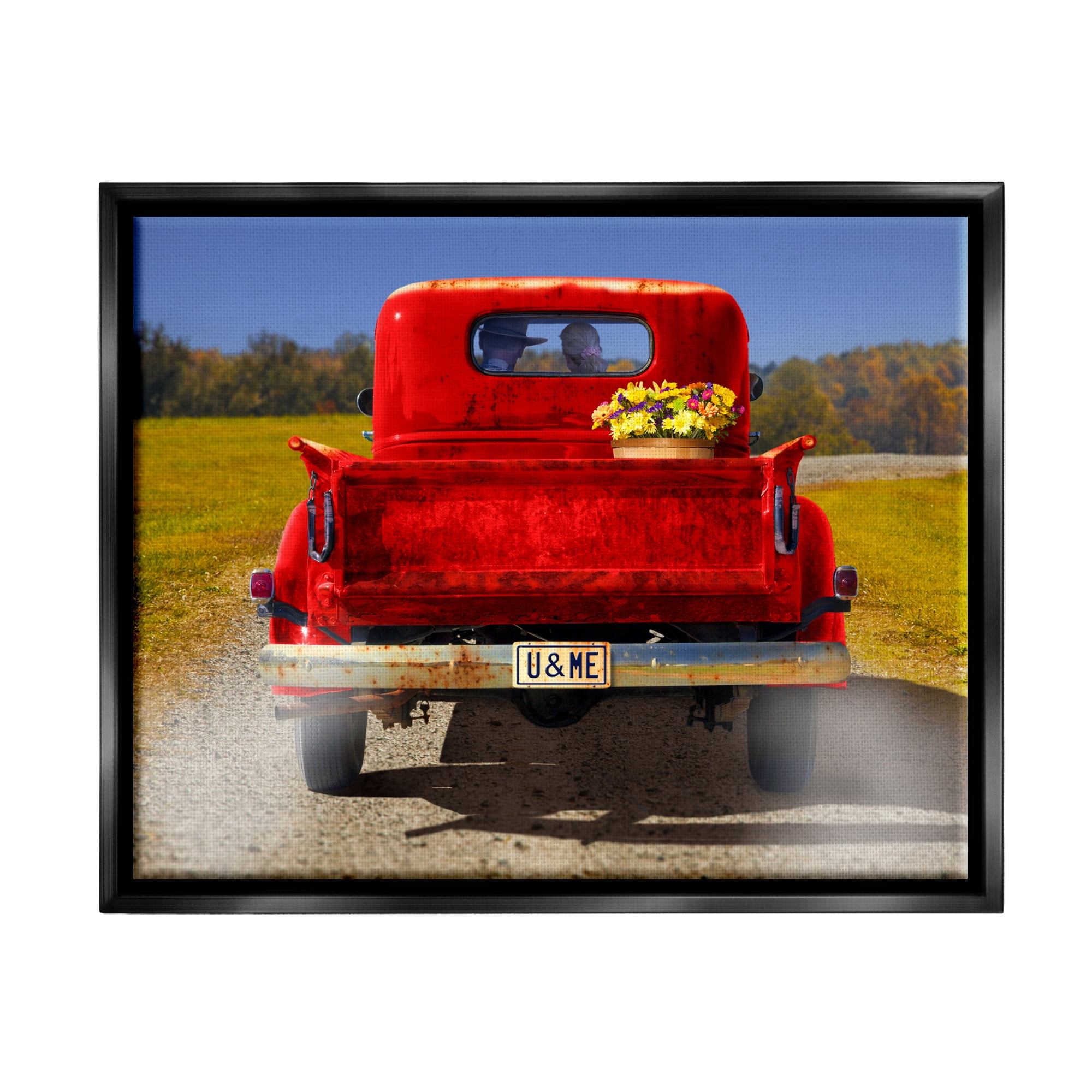Stupell Industries Romantic Couple Red Pickup Transportation Photography Black Floater Framed Art Print Wall Art, 31 x 25