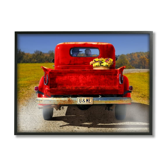 Stupell Industries Romantic Couple Red Pickup Transportation Photography Black Framed Art Print Wall Art, 14 x 11
