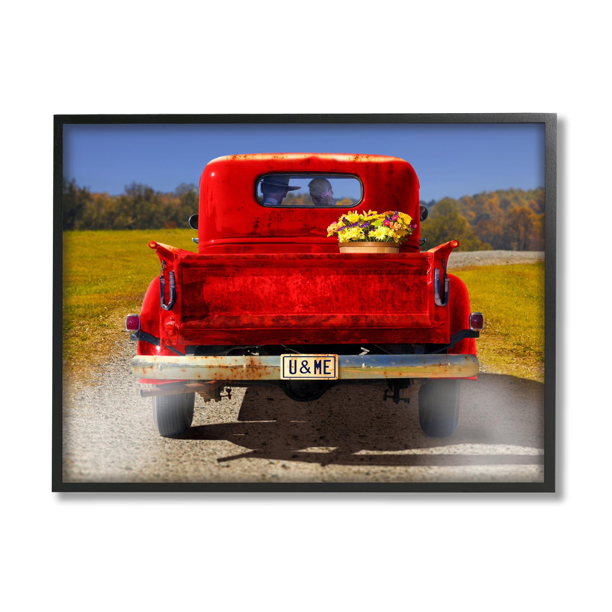 Stupell Industries Romantic Couple Red Pickup Transportation Photography Black Framed Art Print Wall Art, 30 x 24