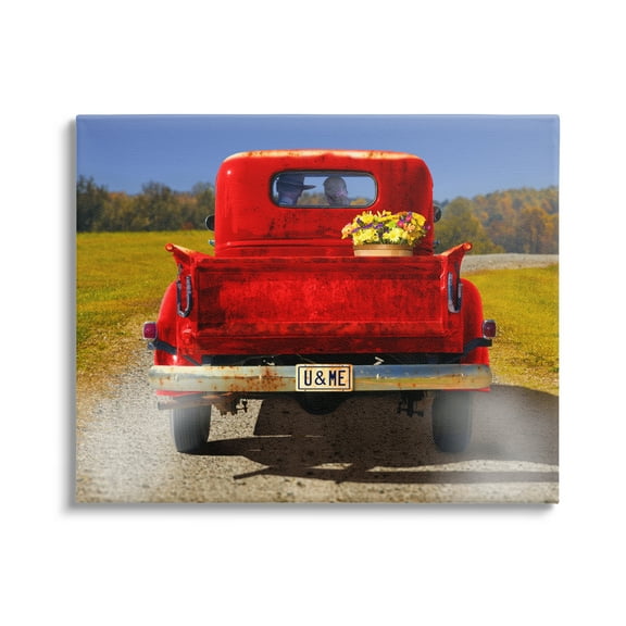 Stupell Industries Romantic Couple Red Pickup Transportation Photography Gallery Wrapped Canvas Print Wall Art, 20 x 16