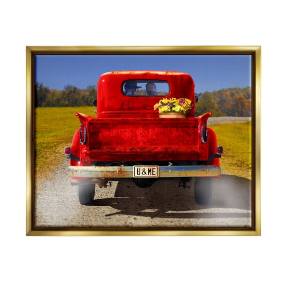 Stupell Industries Romantic Couple Red Pickup Transportation Photography Gold Floater Framed Art Print Wall Art, 21 x 17