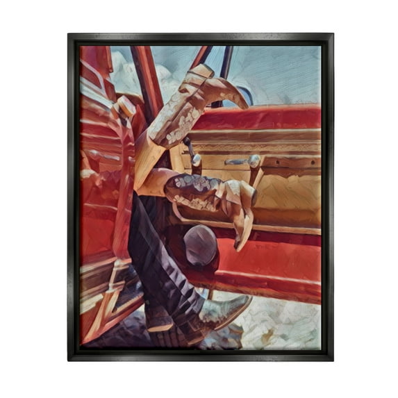 Stupell Industries Romantic Cowboy Boots Couple Transportation Painting Black Floater Framed Canvas Art Print Wall Art, 25 x 31