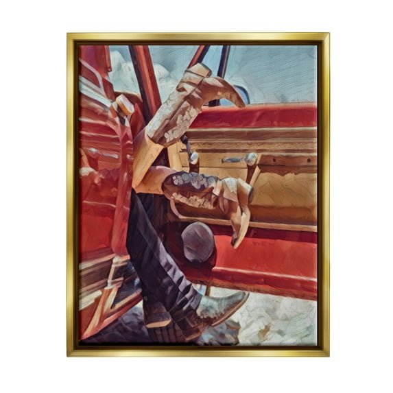 Stupell Industries Romantic Cowboy Boots Couple Transportation Painting Gold Floater Framed Canvas Art Print Wall Art, 25 x 31