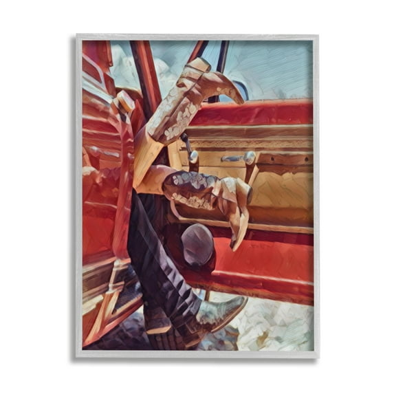 Stupell Industries Romantic Cowboy Boots Couple Transportation Painting Gray Framed Art Print Wall Art, 24 x 30