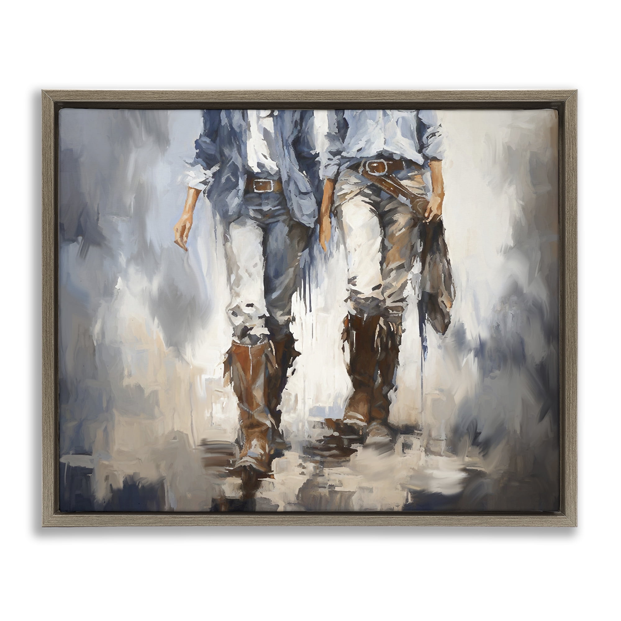 Stupell Industries Romantic Cowboy Boots Novelty Painting Brown Floater Framed Canvas Art Print Wall Art, 21 x 17