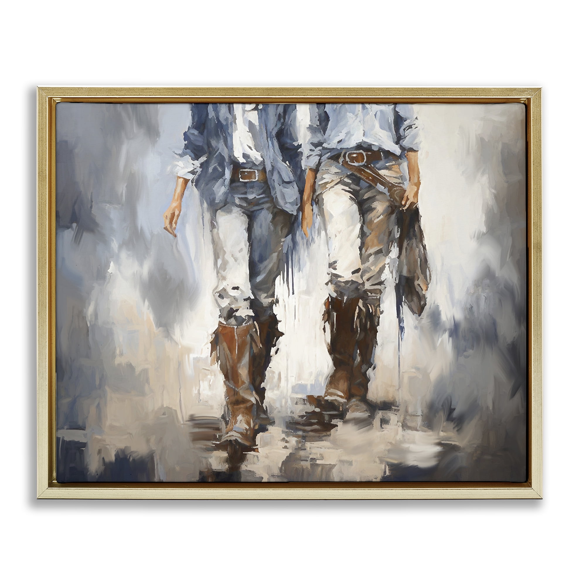 Stupell Industries Romantic Cowboy Boots Novelty Painting Gold Floater Framed Canvas Art Print Wall Art, 21 x 17