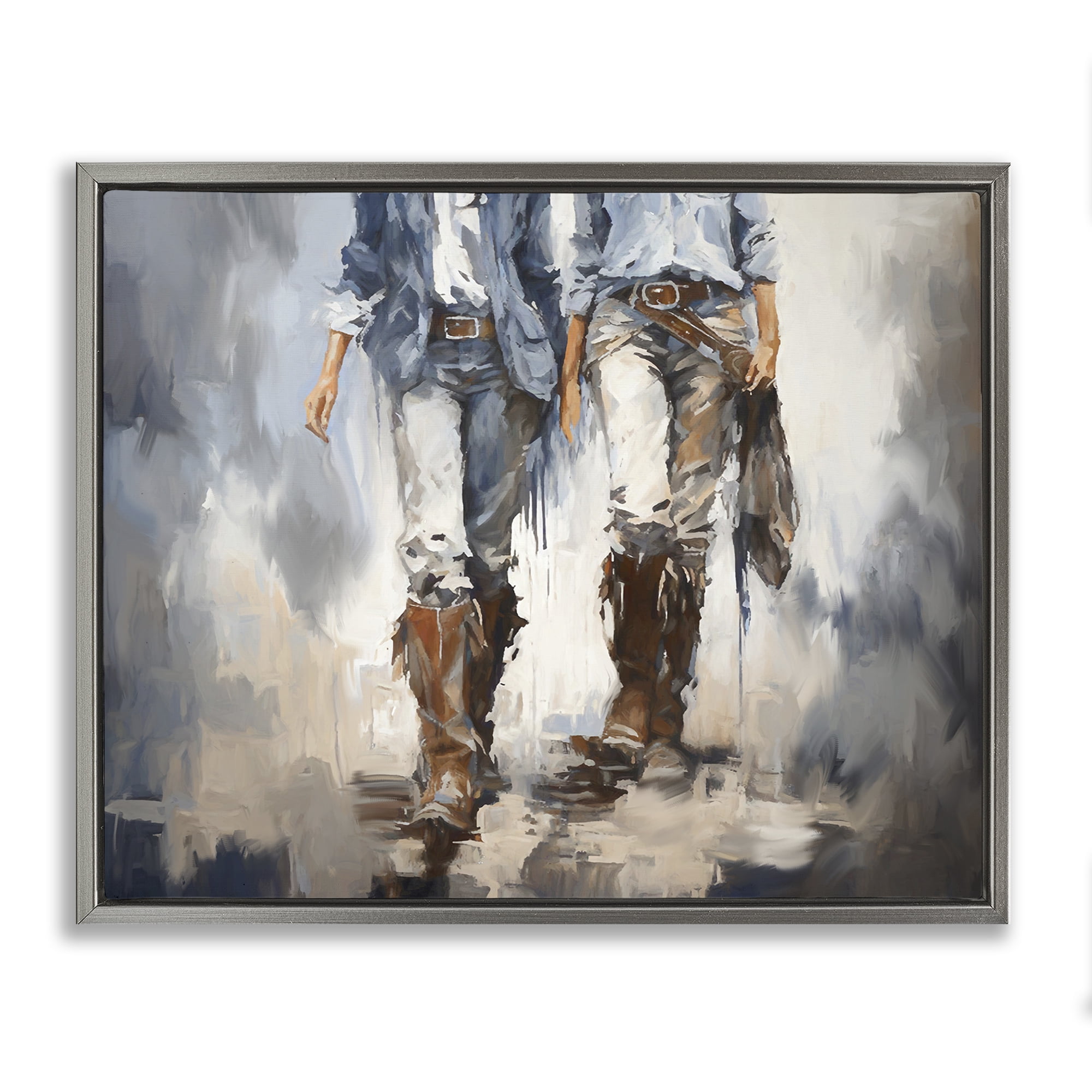 Stupell Industries Romantic Cowboy Boots Novelty Painting Gray Floater Framed Canvas Art Print Wall Art, 21 x 17