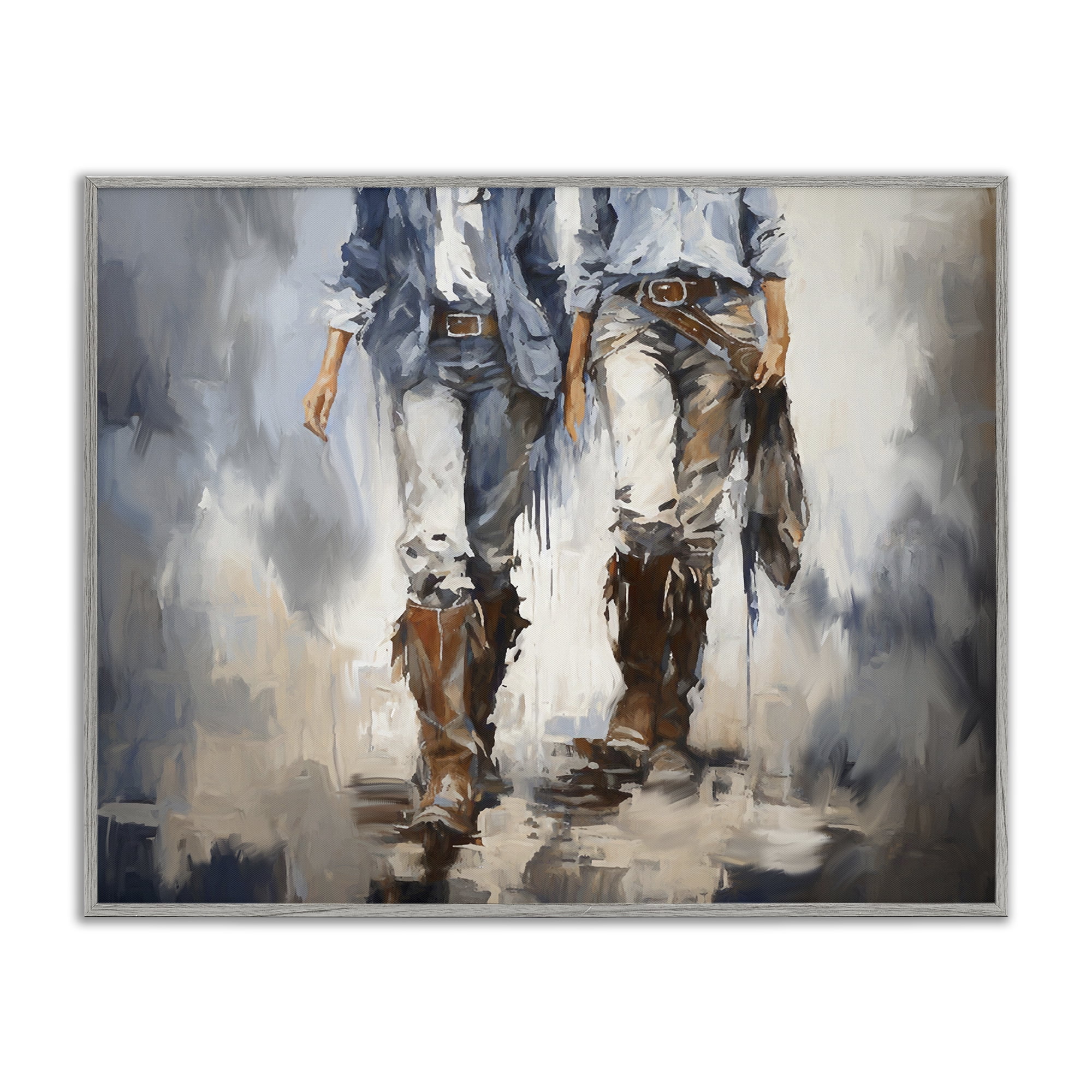 Stupell Industries Romantic Cowboy Boots Novelty Painting Gray Framed Art Print Wall Art, 20 x 16