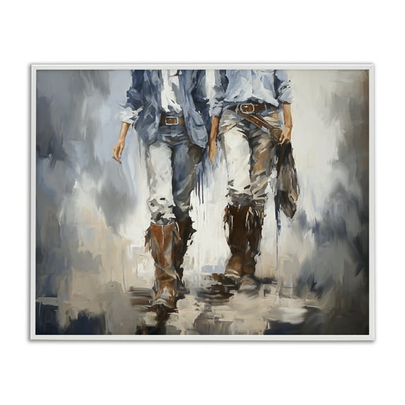 Stupell Industries Romantic Cowboy Boots Novelty Painting White Framed Art Print Wall Art, 14 x 11