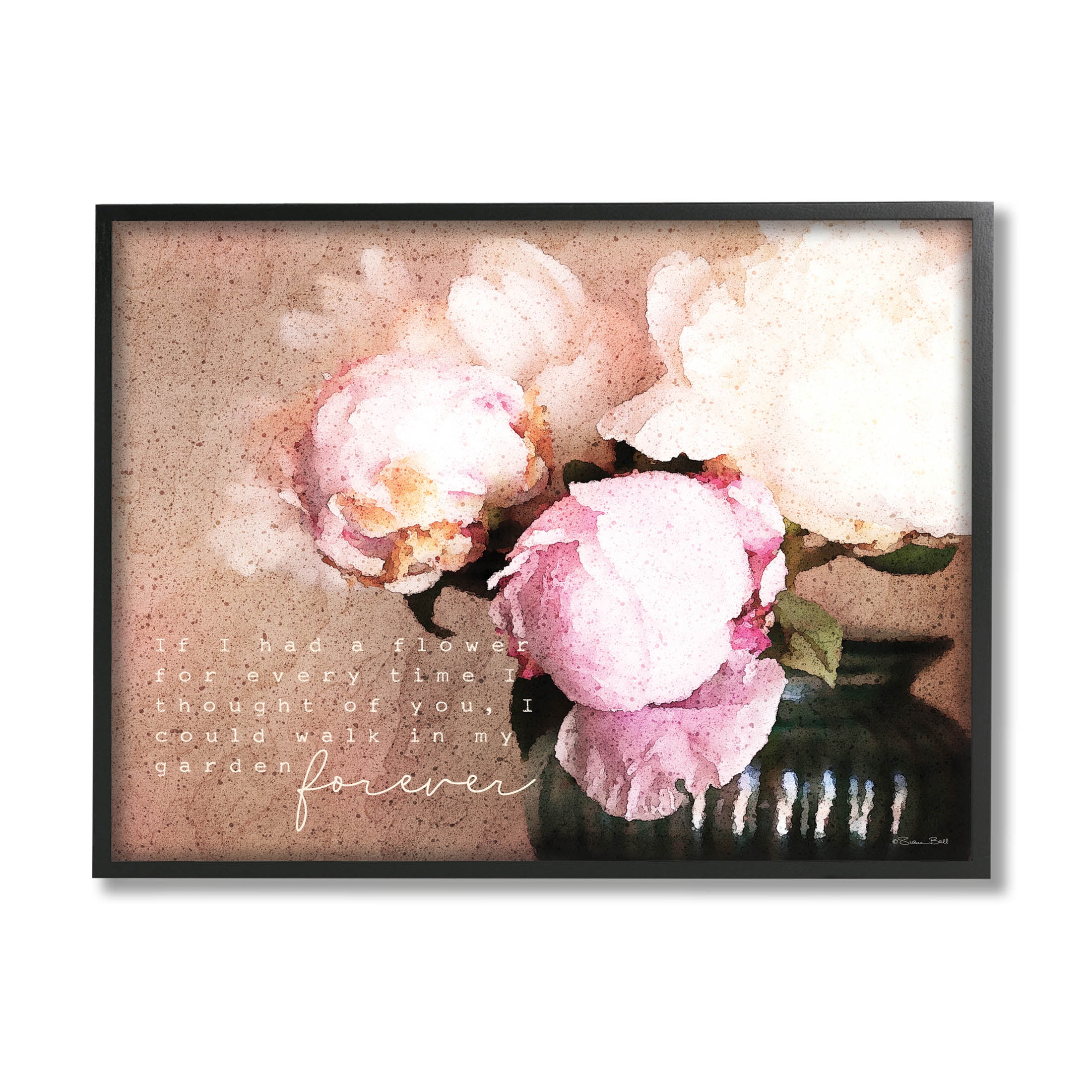 Stupell Industries Romantic Flower Garden Forever Graphic Art Black Framed Art Print Wall Art, Design by Susan Ball