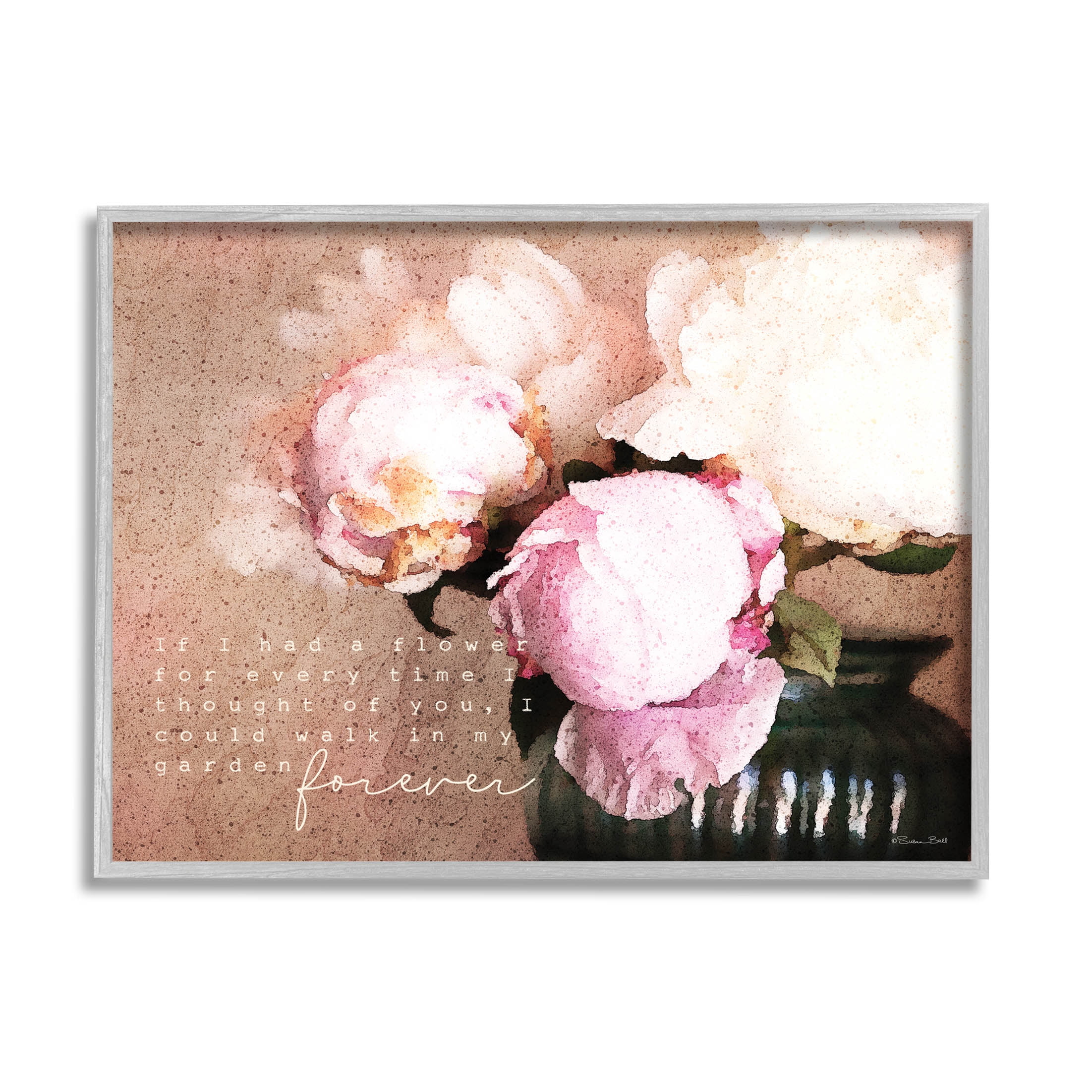 Stupell Industries Romantic Flower Garden Forever Graphic Art Gray Framed Art Print Wall Art, Design by Susan Ball