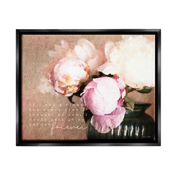 Stupell Industries Romantic Flower Garden Forever Graphic Art Jet Black Floating Framed Canvas Print Wall Art, Design by Susan Ball