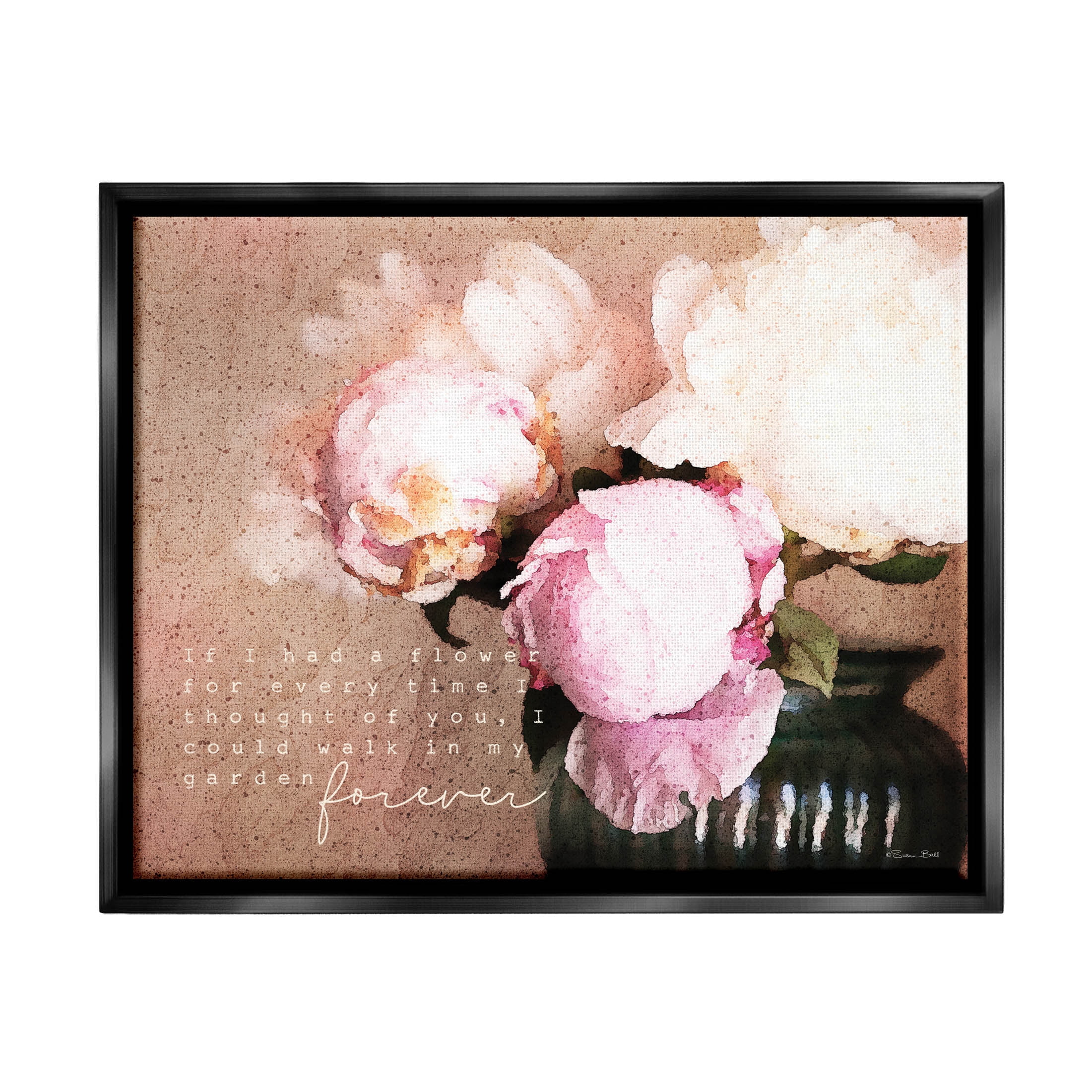 Stupell Industries Romantic Flower Garden Forever Graphic Art Jet Black Floating Framed Canvas Print Wall Art, Design by Susan Ball