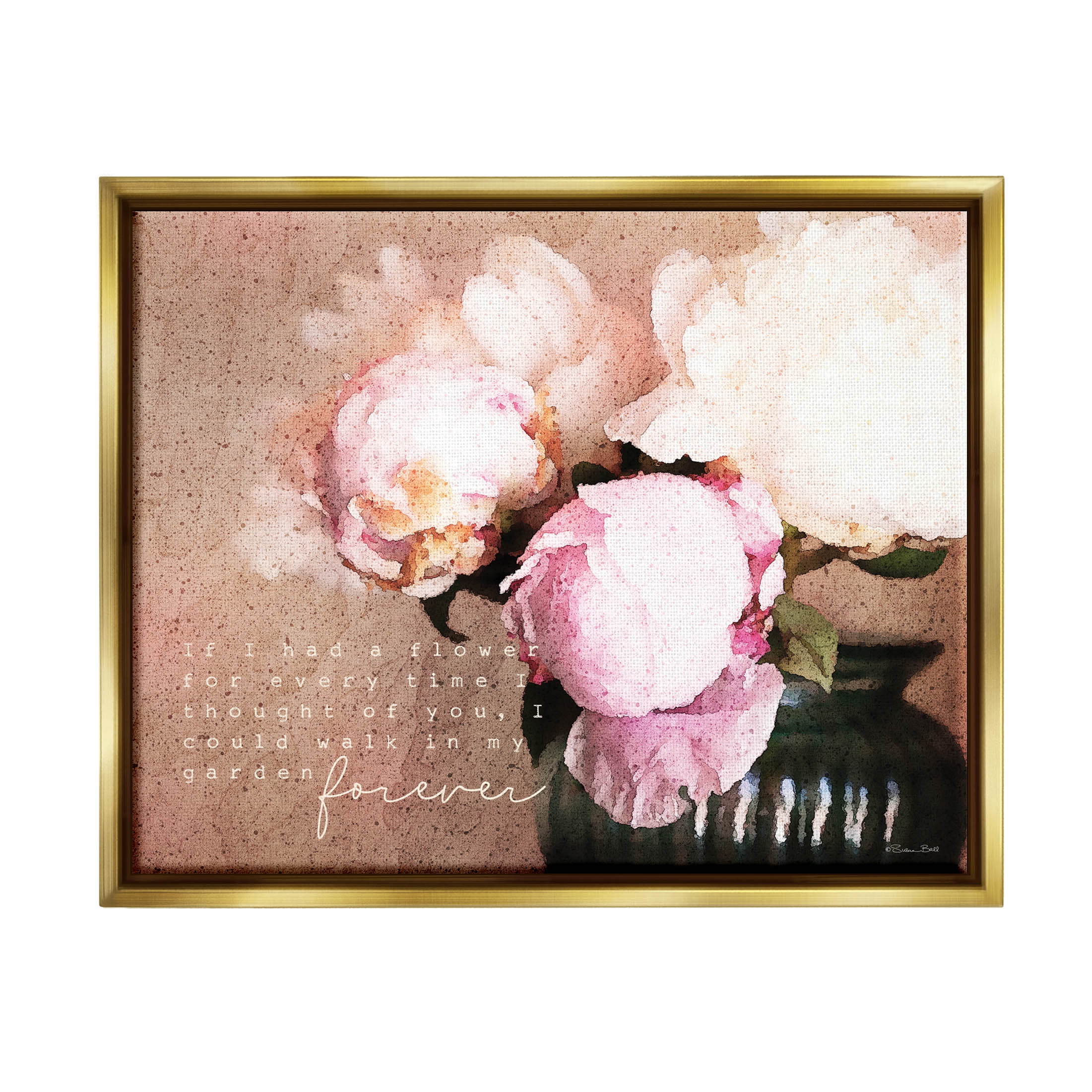 Stupell Industries Romantic Flower Garden Forever Graphic Art Metallic Gold Floating Framed Canvas Print Wall Art, Design by Susan Ball