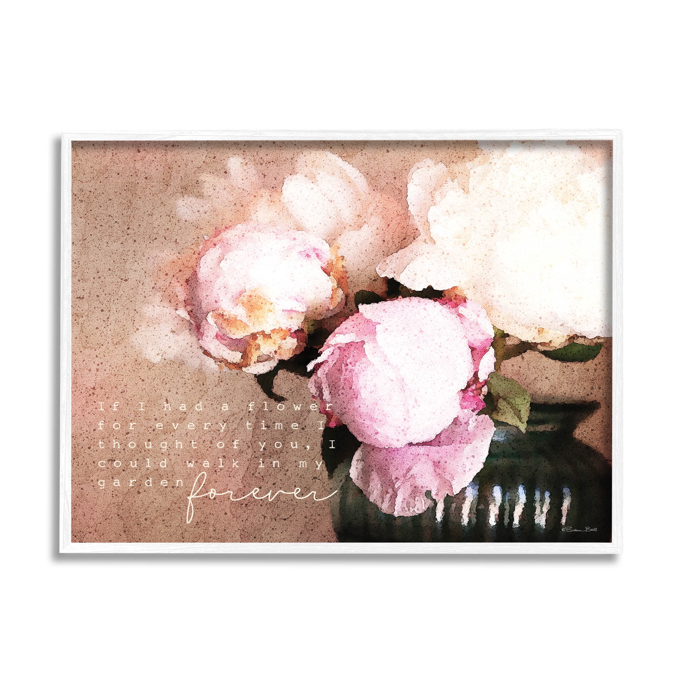 Stupell Industries Romantic Flower Garden Forever Graphic Art White Framed Art Print Wall Art, Design by Susan Ball