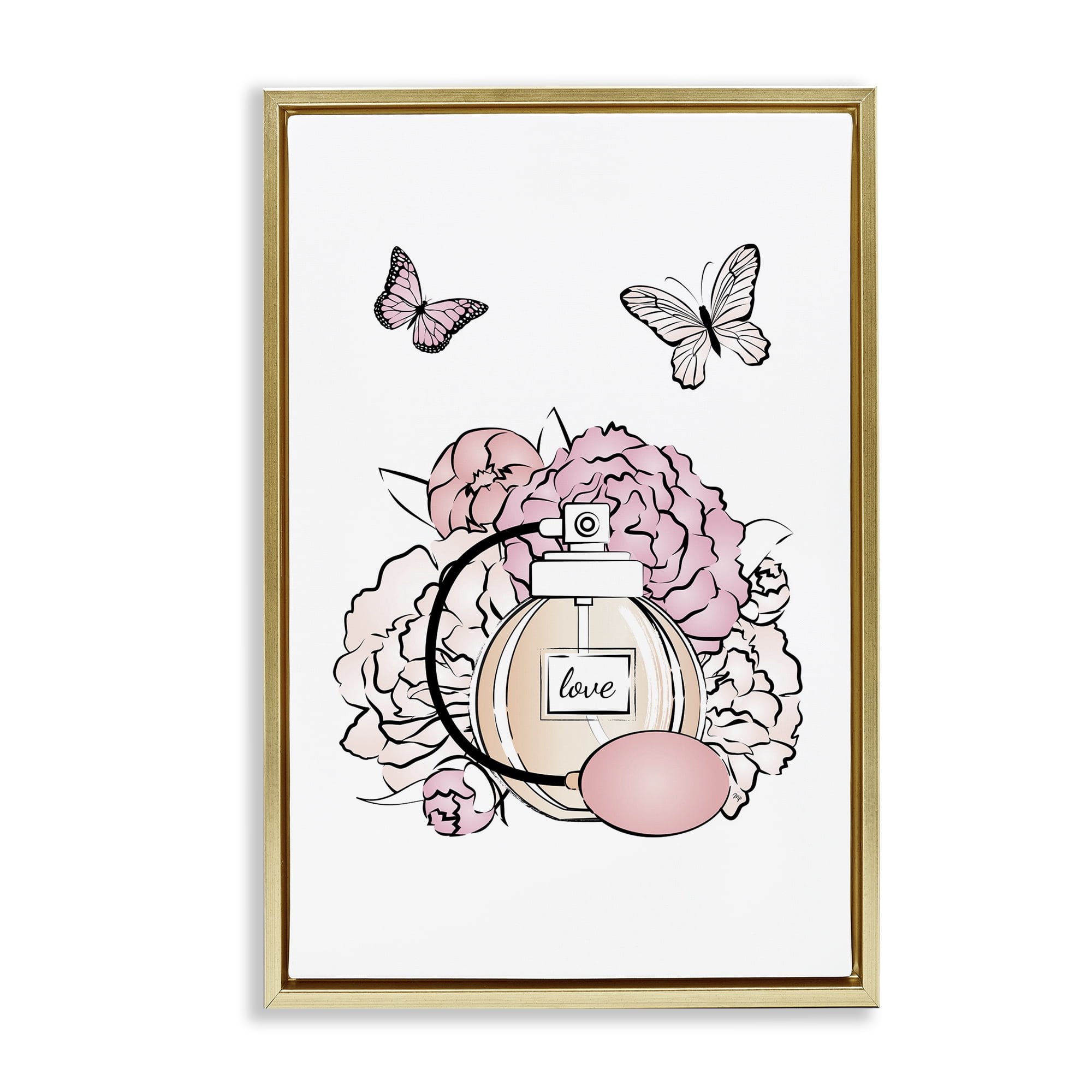 Stupell Industries Romantic Glam Scene Animals & Insects Painting Gold Floater Framed Art Print Wall Art, 21 x 31