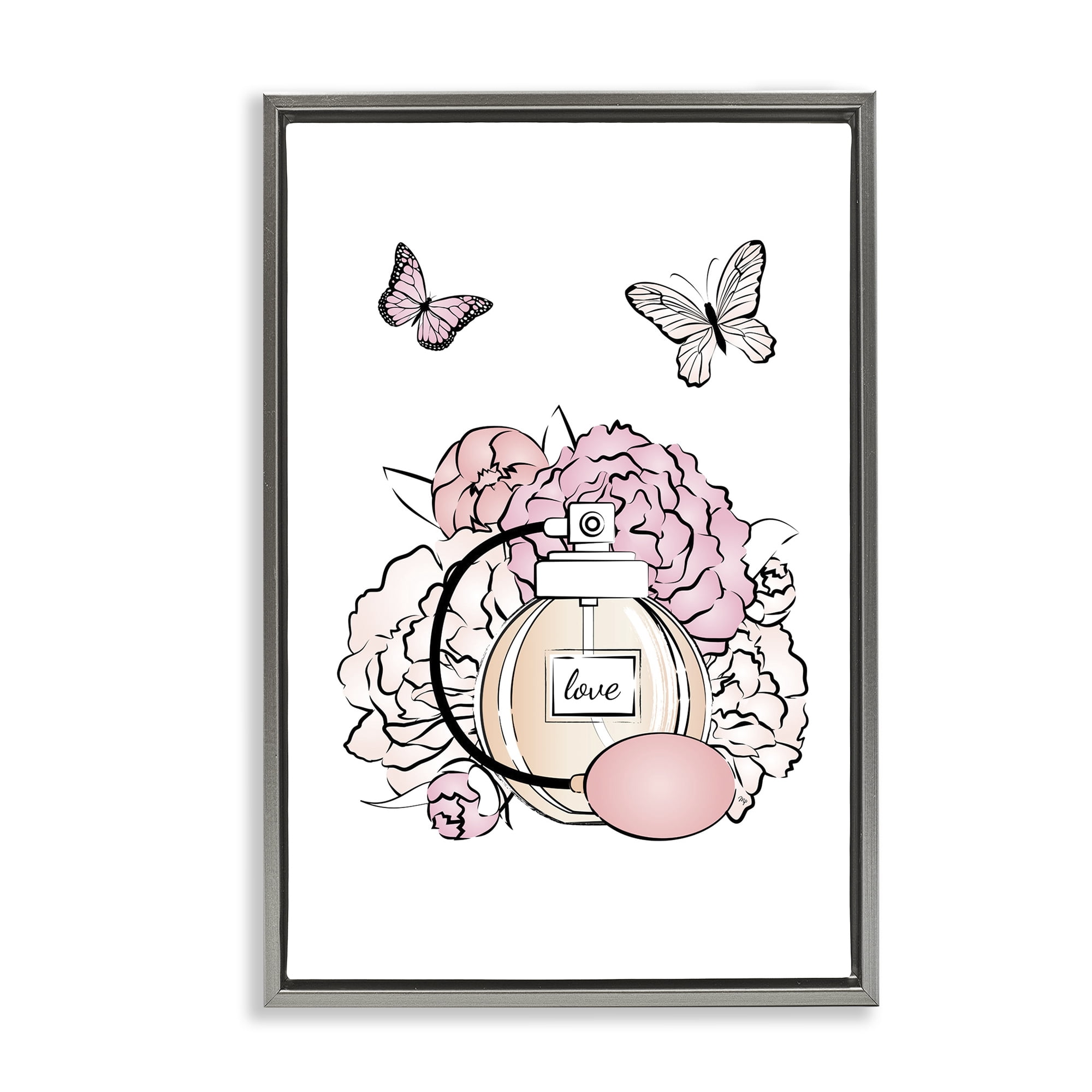 Stupell Industries Romantic Glam Scene Animals & Insects Painting Gray Floater Framed Art Print Wall Art, 17 x 25