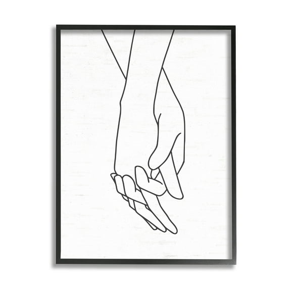 Stupell Industries Romantic Holding Hands Outline Drawing Loving Couple Graphic Art Black Framed Art Print Wall Art, Design by Lettered and Lined