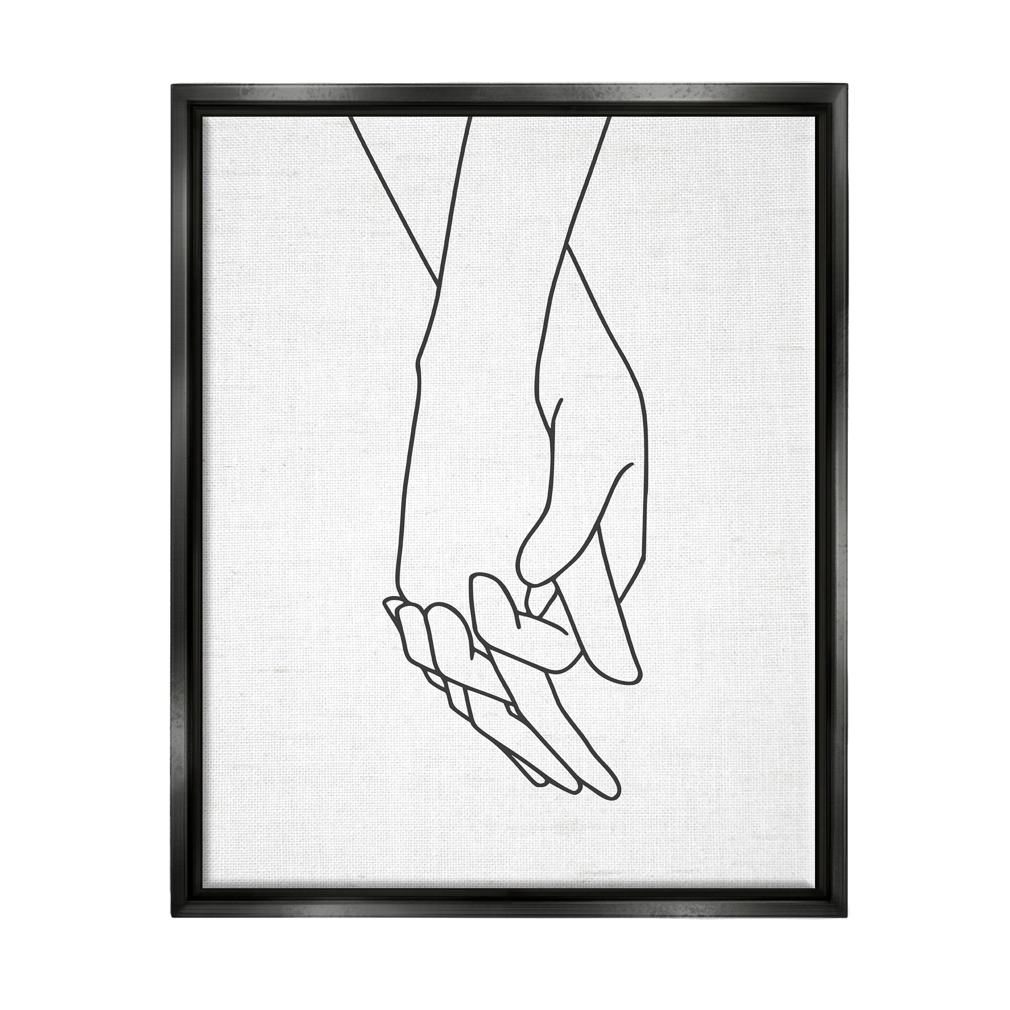 Stupell Industries Romantic Holding Hands Outline Drawing Loving Couple Graphic Art Jet Black Floating Framed Canvas Print Wall Art, Design by Lettered and Lined