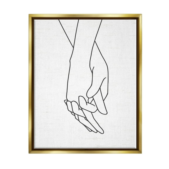 Stupell Industries Romantic Holding Hands Outline Drawing Loving Couple Graphic Art Metallic Gold Floating Framed Canvas Print Wall Art, Design by Lettered and Lined
