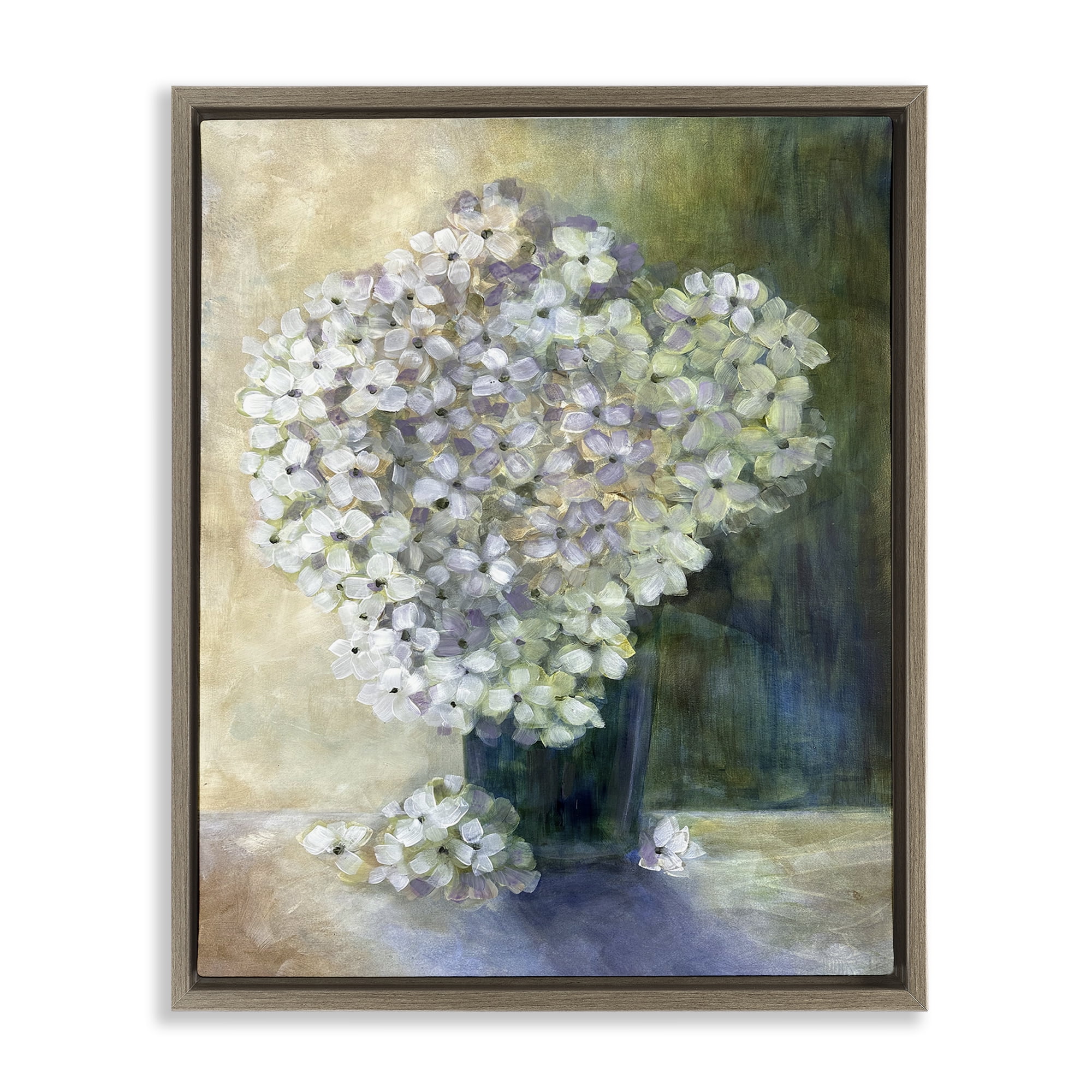 Stupell Industries Romantic Hydrangea Blooms Botanical & Floral Painting Brown Floater Framed Art Print Wall Art, 25 x 31