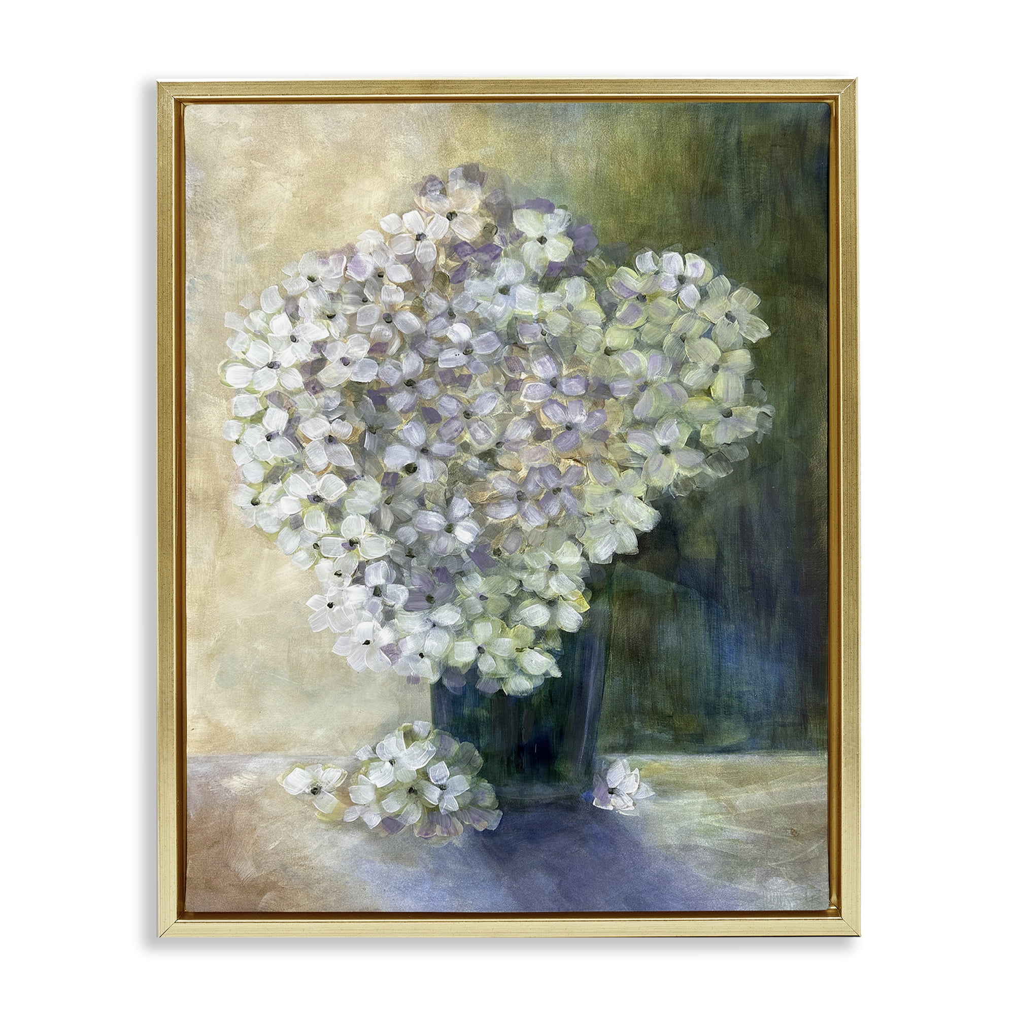 Stupell Industries Romantic Hydrangea Blooms Botanical & Floral Painting Gold Floater Framed Art Print Wall Art, 17 x 21