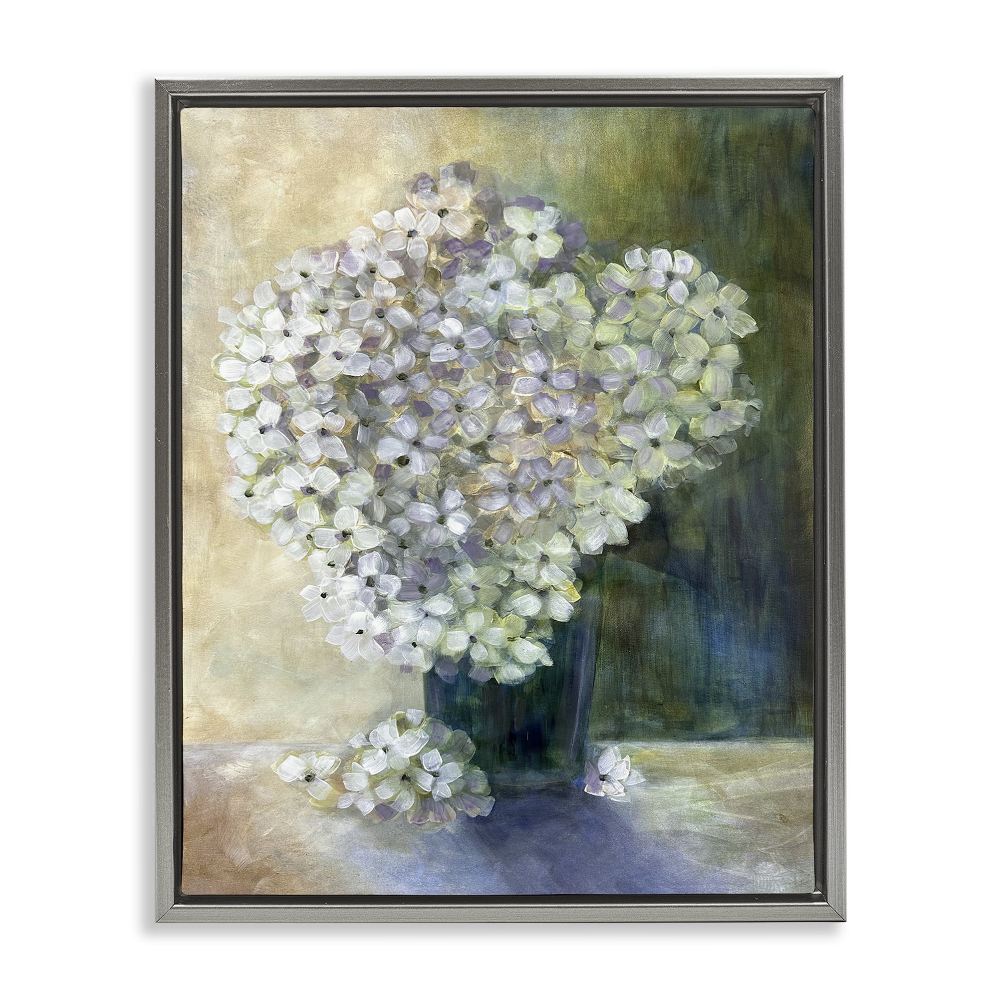 Stupell Industries Romantic Hydrangea Blooms Botanical & Floral Painting Gray Floater Framed Art Print Wall Art, 17 x 21