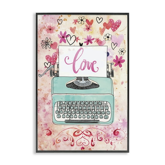 Stupell Industries Romantic Love Typewriter Typography Painting Black Framed Art Print Wall Art, 12 x 18