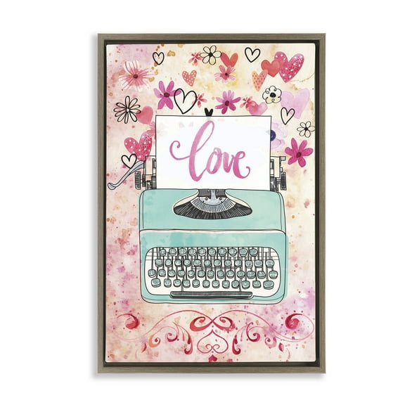 Stupell Industries Romantic Love Typewriter Typography Painting Brown Floater Framed Art Print Wall Art, 21 x 31