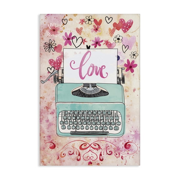 Stupell Industries Romantic Love Typewriter Typography Painting Gallery Wrapped Canvas Art Print Wall Art, 16 x 24