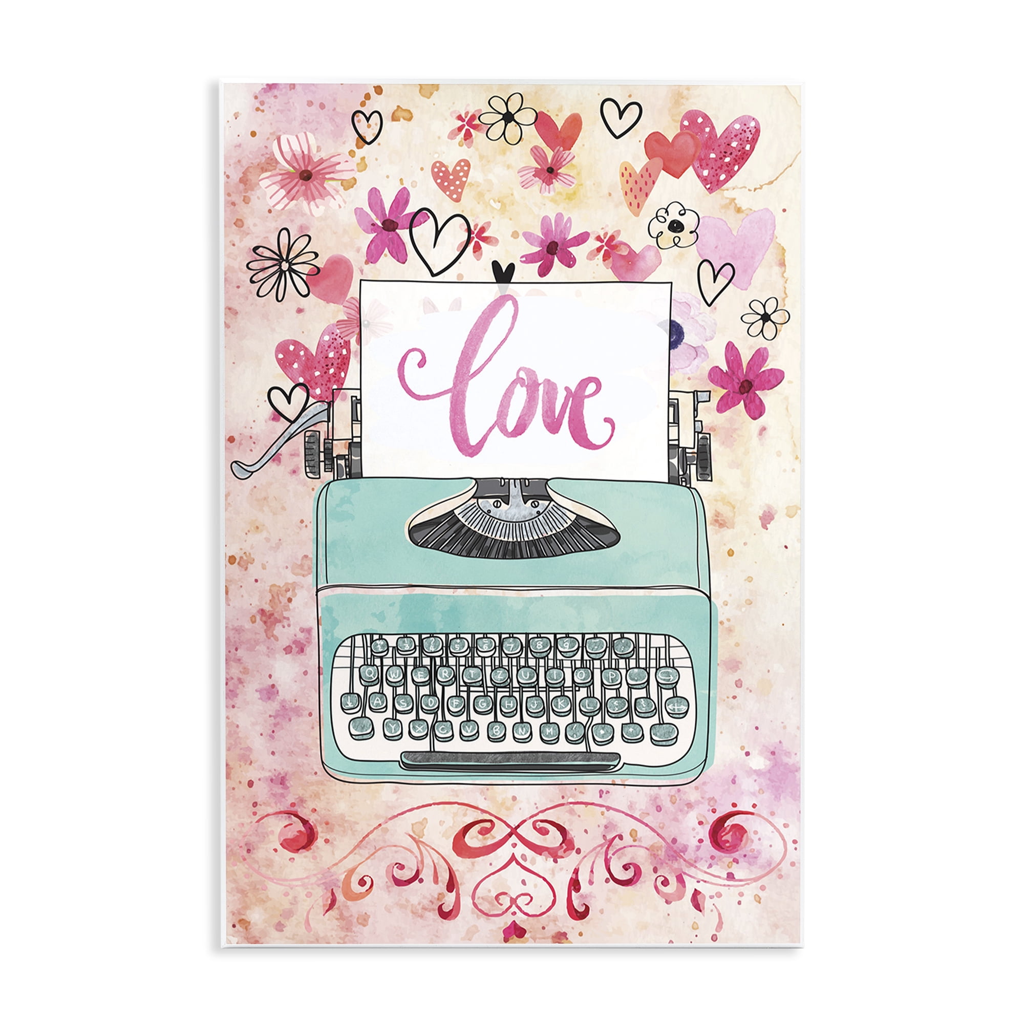 Stupell Industries Romantic Love Typewriter Typography Painting Unframed Art Print Wall Art, 13 x 19