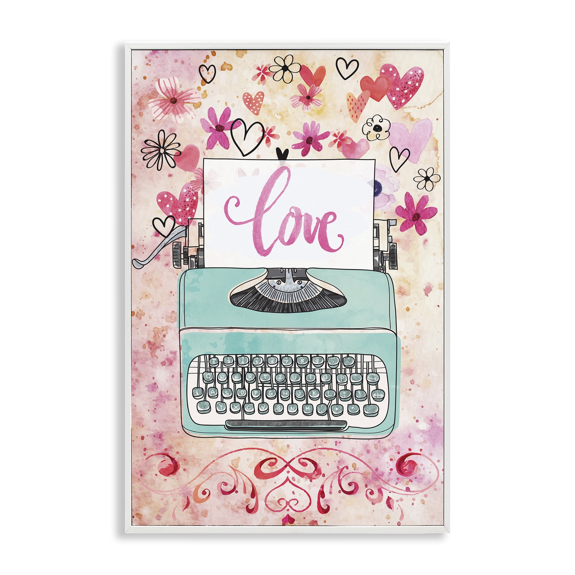 Stupell Industries Romantic Love Typewriter Typography Painting White Framed Art Print Wall Art, 12 x 18