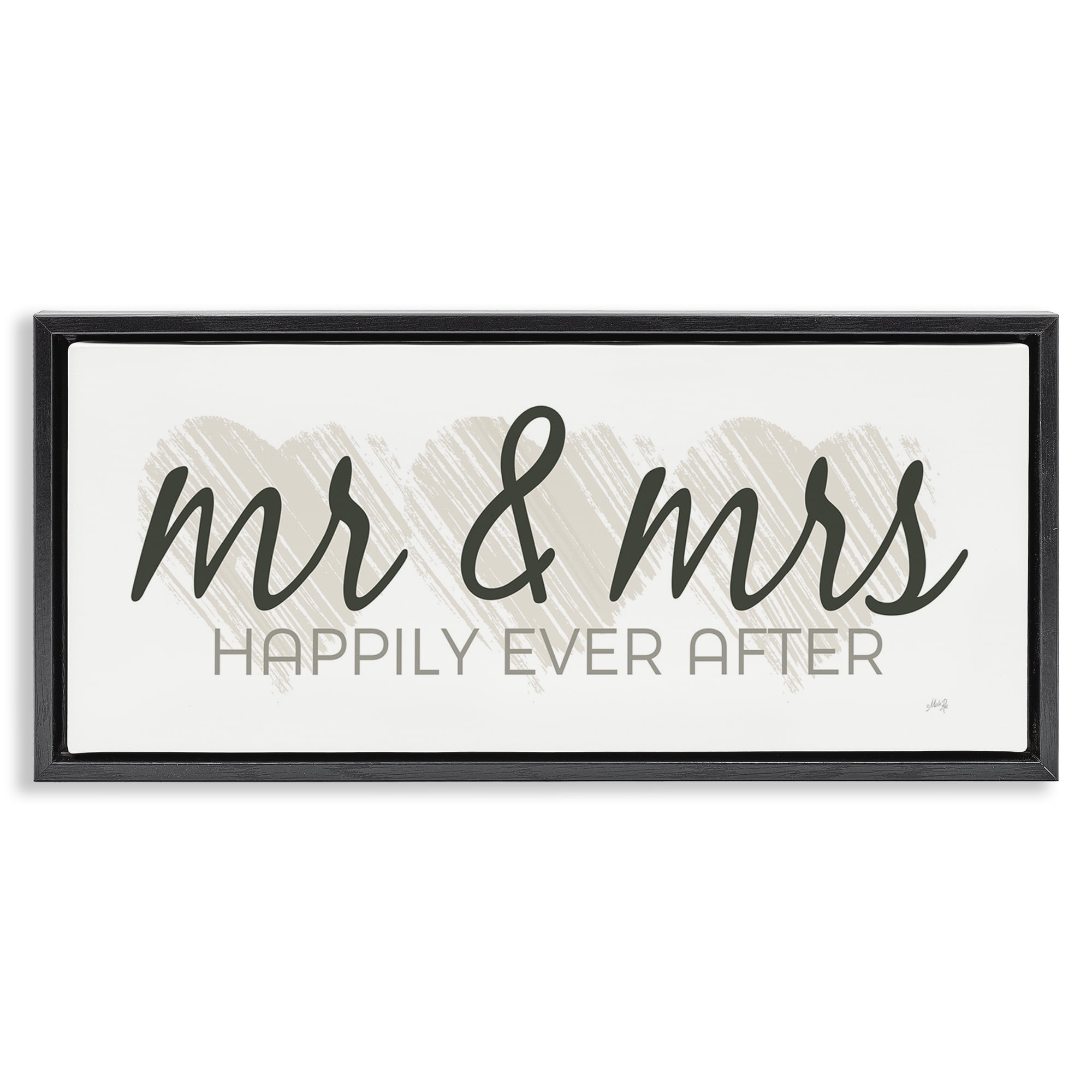 Stupell Industries Romantic Mr & Mrs Typography Painting Black Floater Framed Art Print Wall Art, 25 x 11