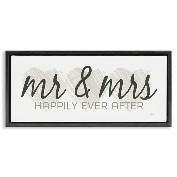 Stupell Industries Romantic Mr & Mrs Typography Painting Black Floater Framed Art Print Wall Art, 31 x 14