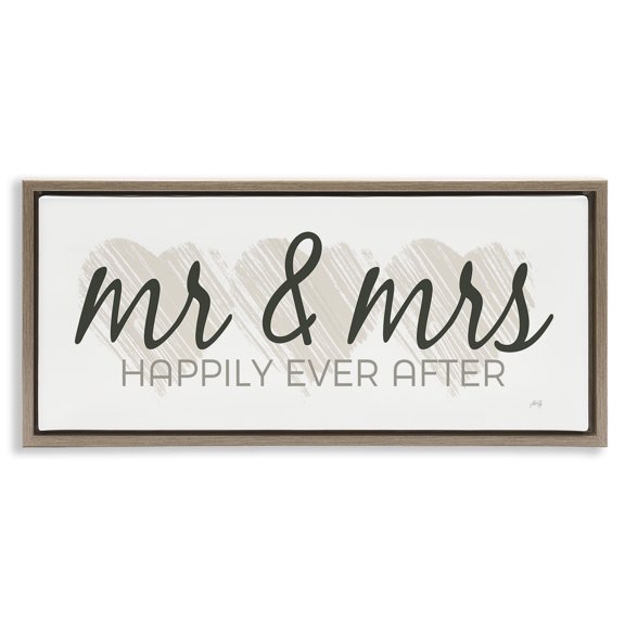 Stupell Industries Romantic Mr & Mrs Typography Painting Brown Floater Framed Art Print Wall Art, 25 x 11