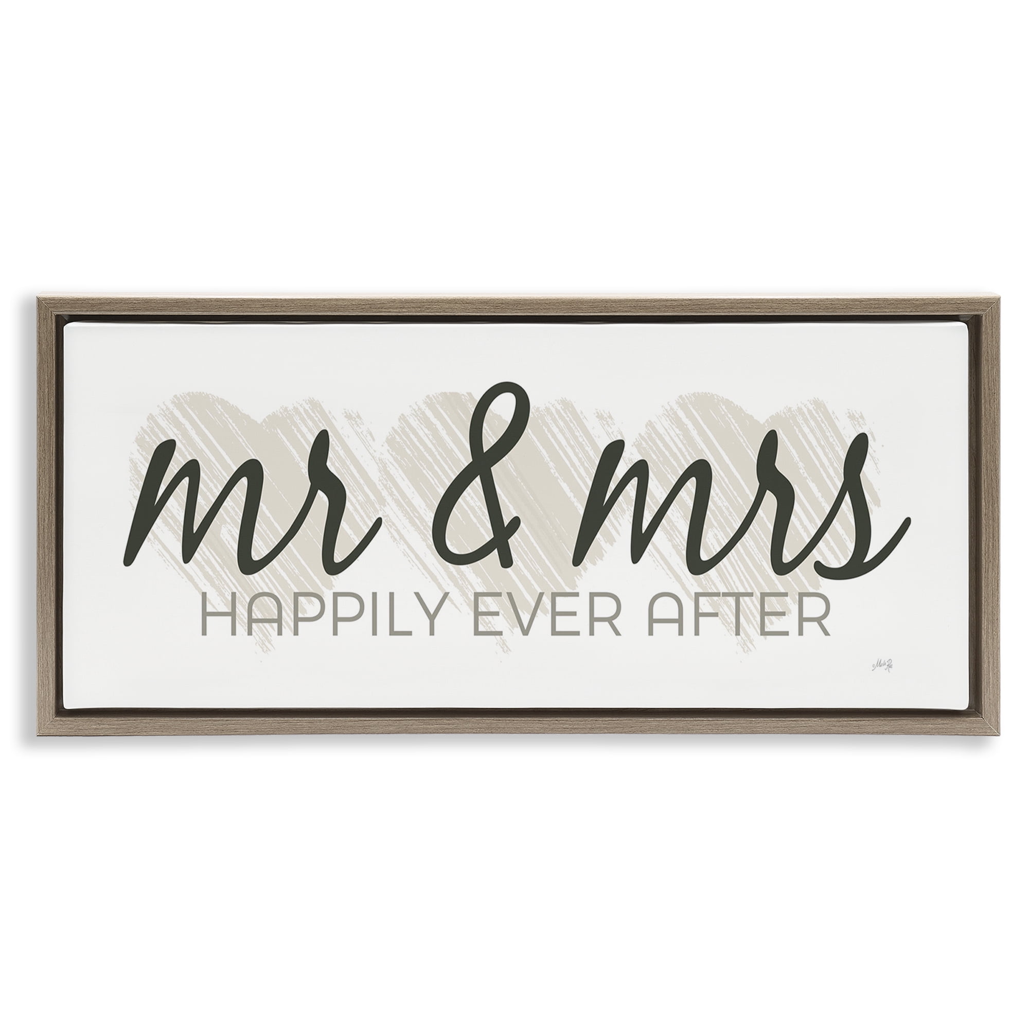 Stupell Industries Romantic Mr & Mrs Typography Painting Brown Floater Framed Art Print Wall Art, 31 x 14