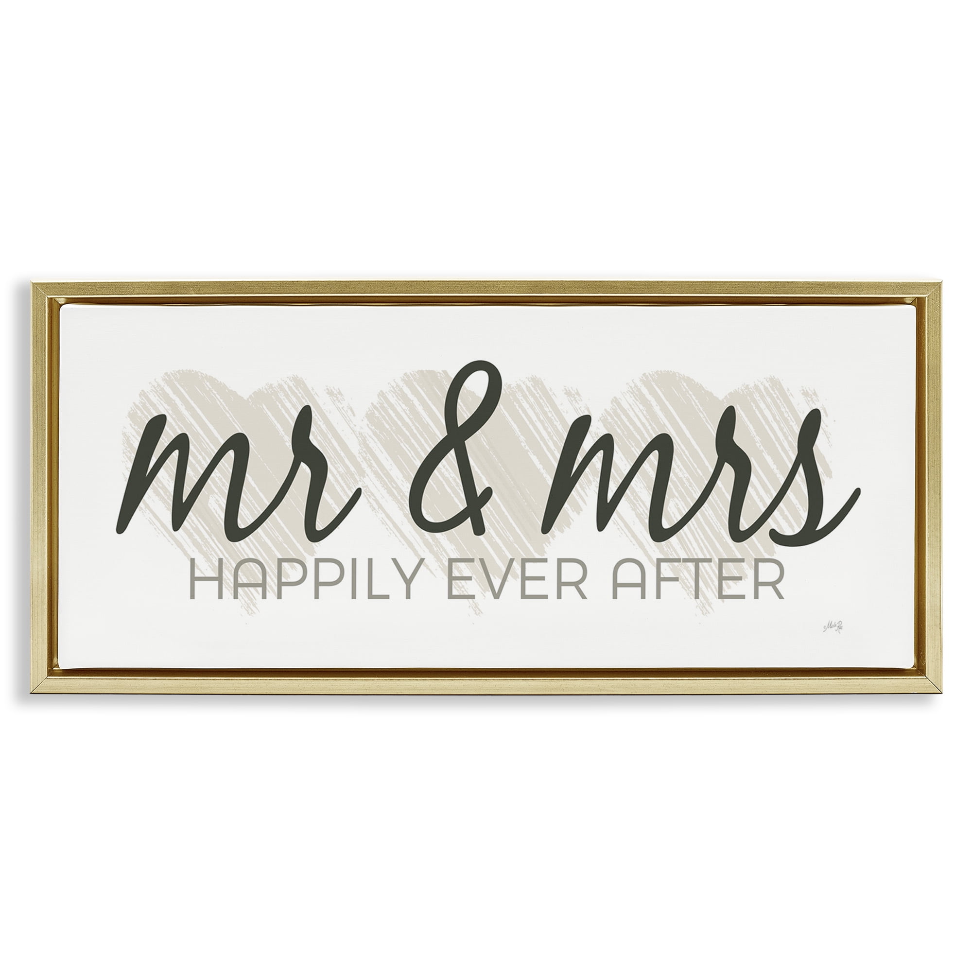 Stupell Industries Romantic Mr & Mrs Typography Painting Gold Floater Framed Art Print Wall Art, 31 x 14