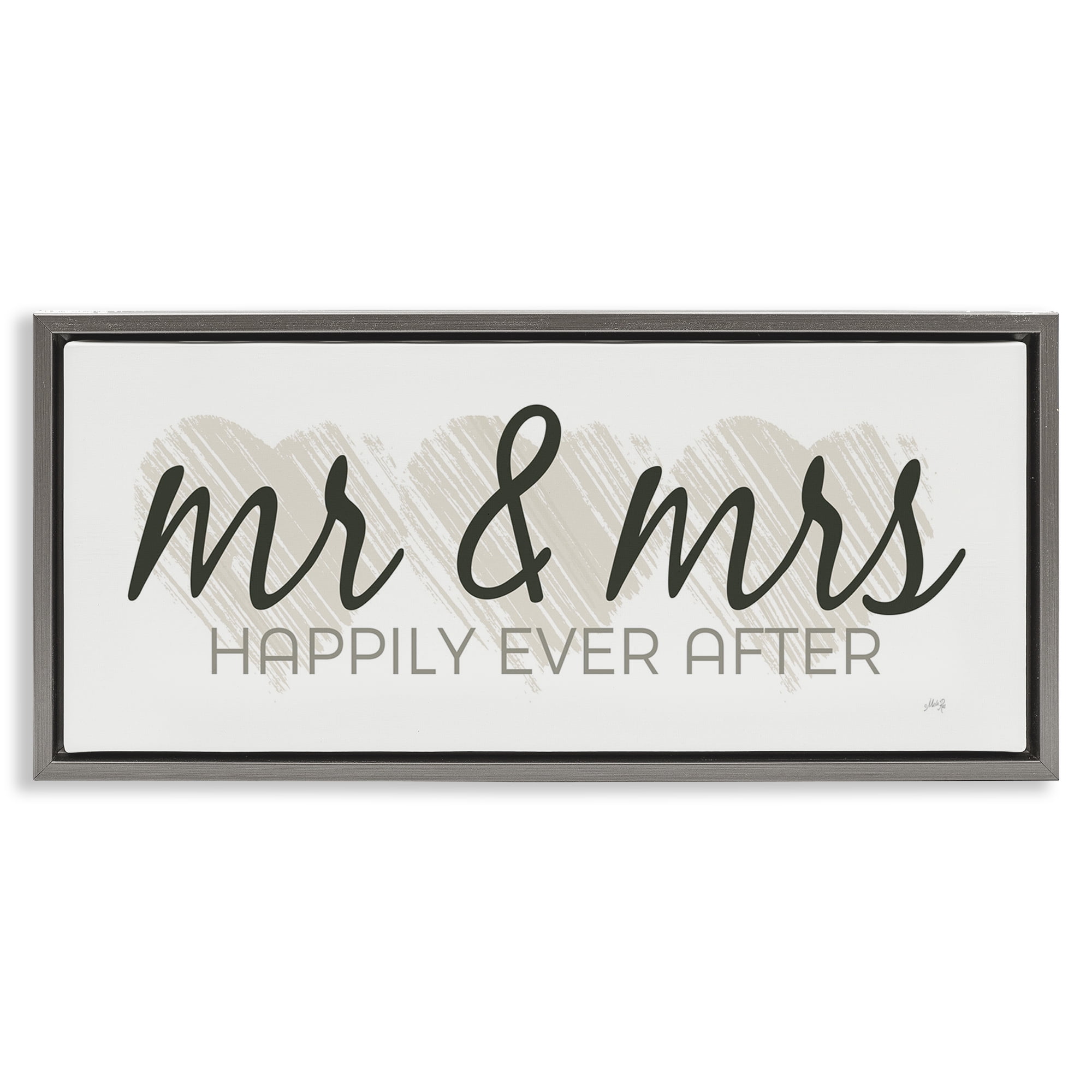 Stupell Industries Romantic Mr & Mrs Typography Painting Gray Floater Framed Art Print Wall Art, 25 x 11
