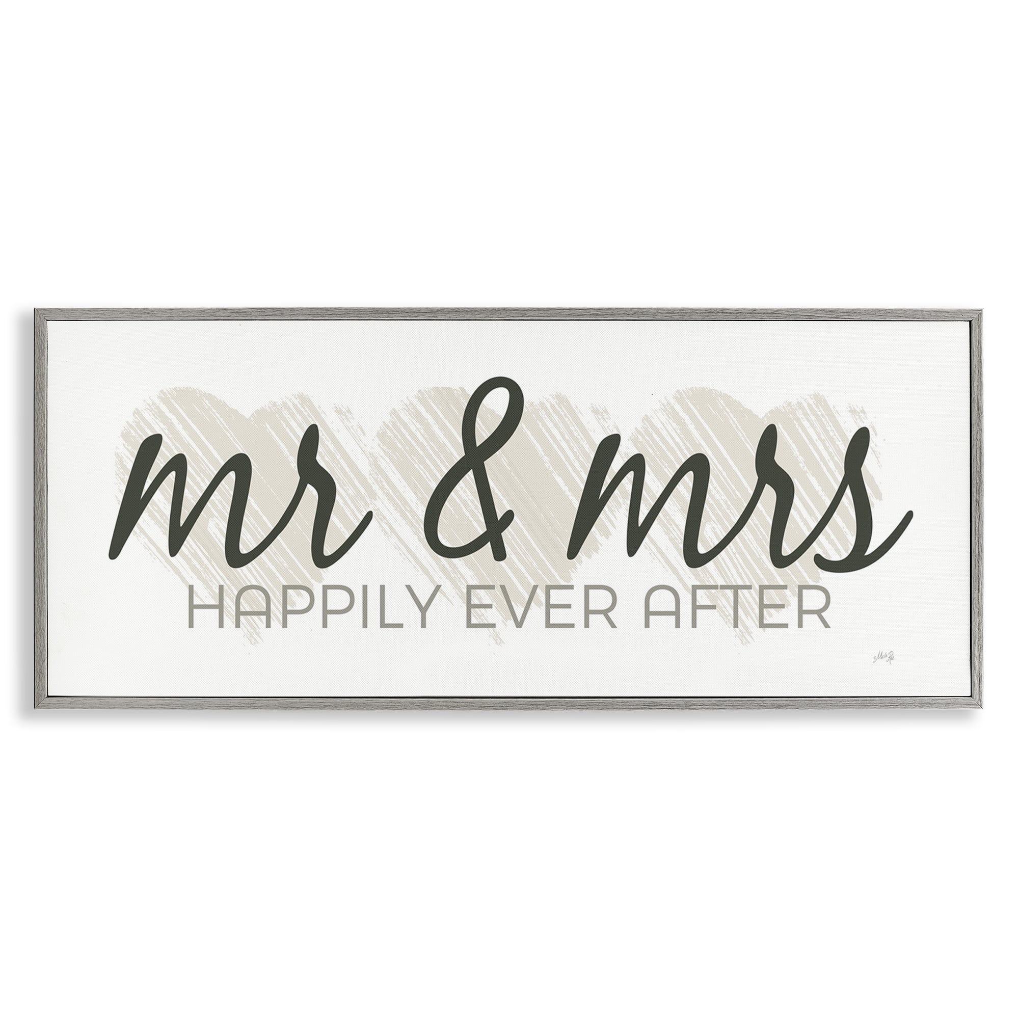 Stupell Industries Romantic Mr & Mrs Typography Painting Gray Framed Art Print Wall Art, 24 x 10