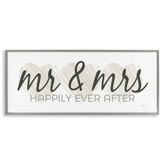 Stupell Industries Romantic Mr & Mrs Typography Painting Gray Framed Art Print Wall Art, 24 x 10