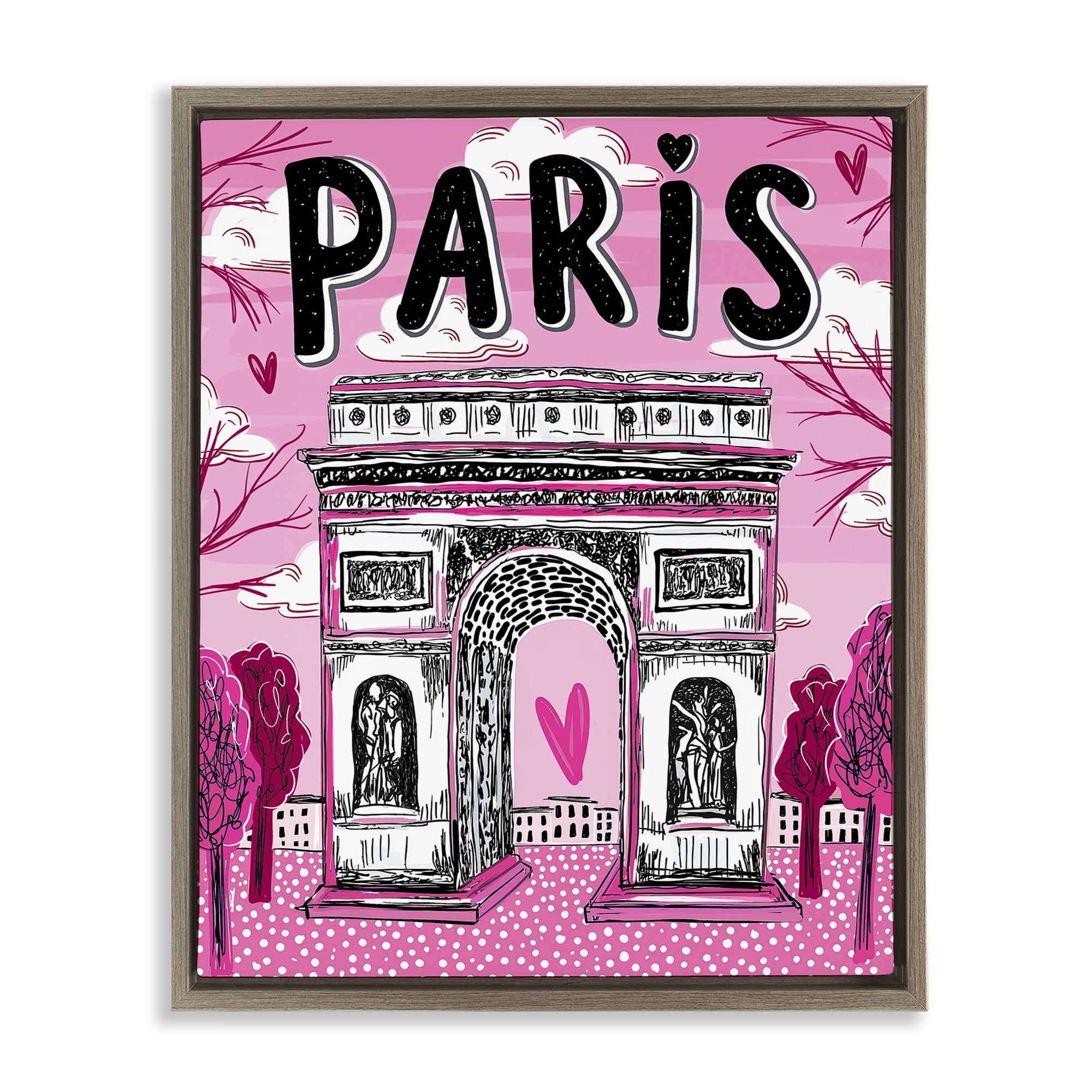 Stupell Industries Romantic Paris Arc de Triomphe Brown Framed Floater Canvas Wall Art, design by Jess Stempel