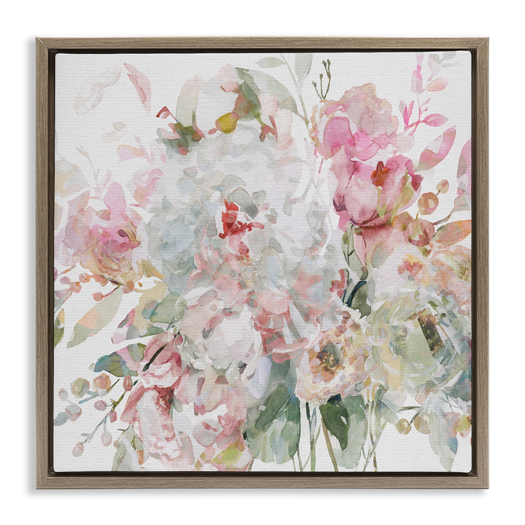 Stupell Industries Romantic Pastel Blossoms Brown Framed Floater Canvas Wall Art, design by Carol Robinson