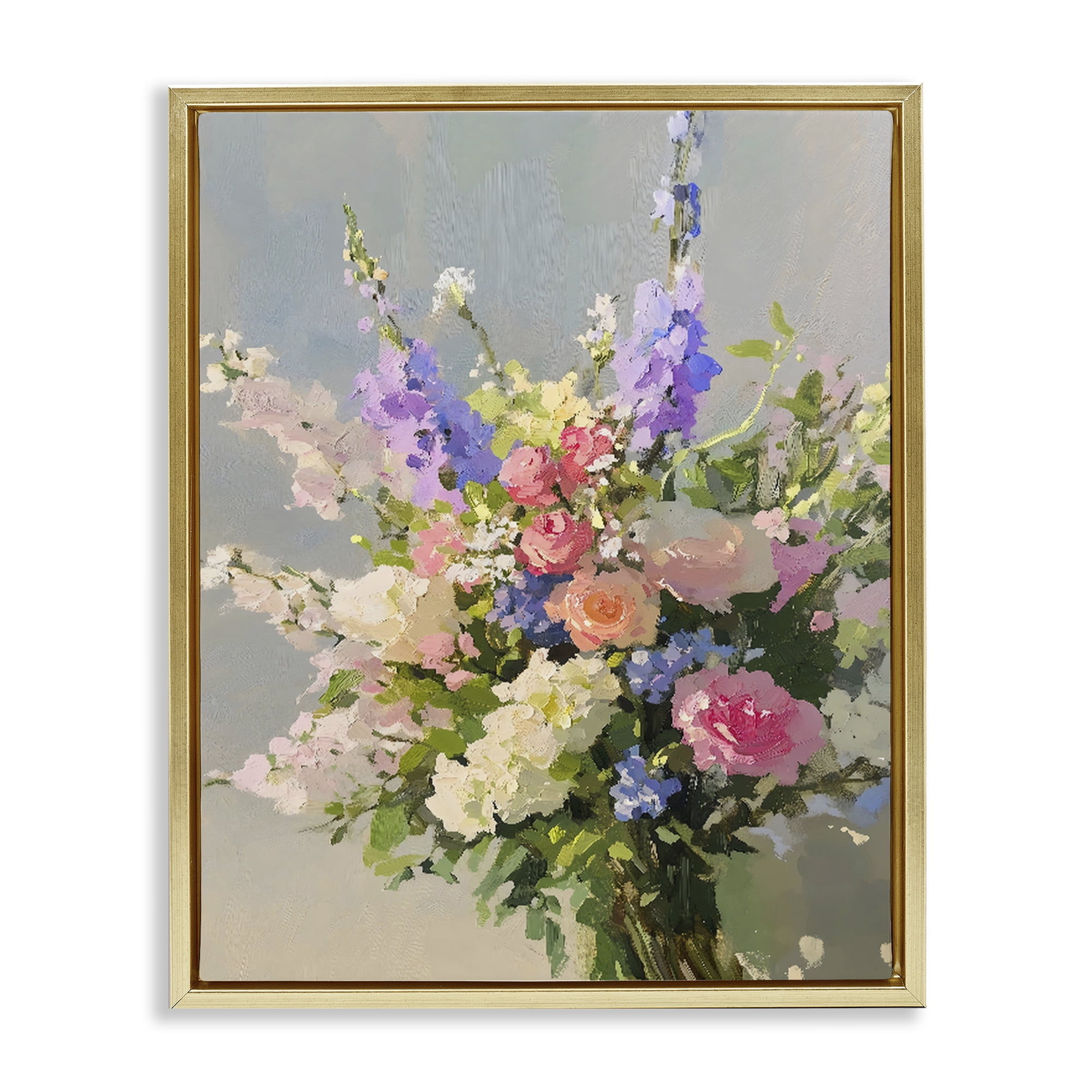 Stupell Industries Romantic Pastel Garden Bouquet Gold Framed Floater Canvas Wall Art, design by The Prints Vibe