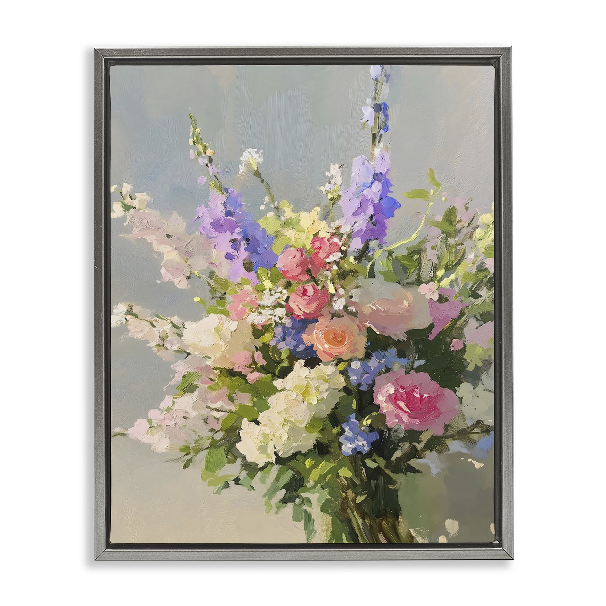 Stupell Industries Romantic Pastel Garden Bouquet Gray Framed Floater Canvas Wall Art, design by The Prints Vibe