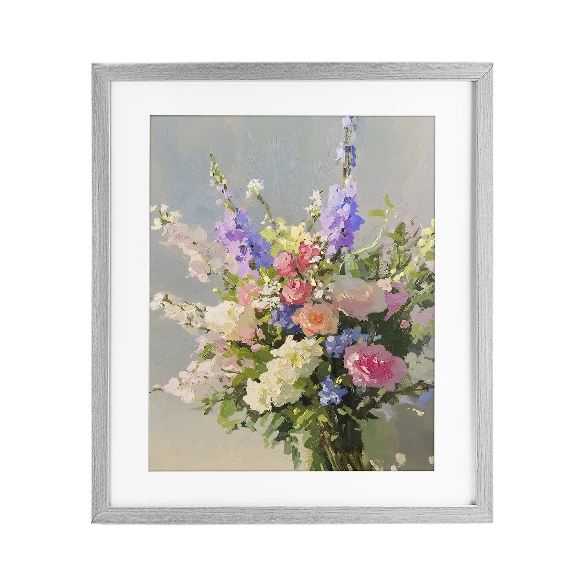 Stupell Industries Romantic Pastel Garden Bouquet Gray Framed Print Under Glass, design by The Prints Vibe