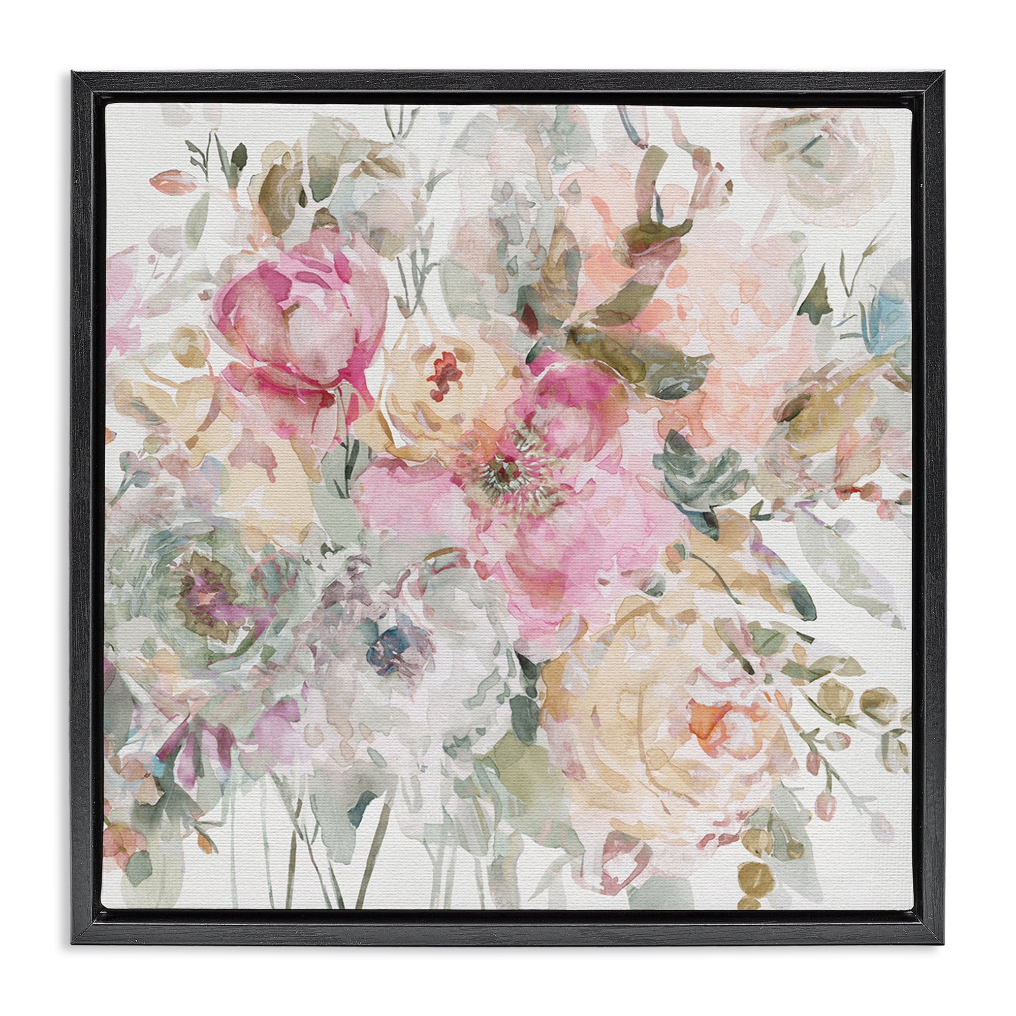 Stupell Industries Romantic Pastel Petals Black Framed Floater Canvas Wall Art, design by Carol Robinson