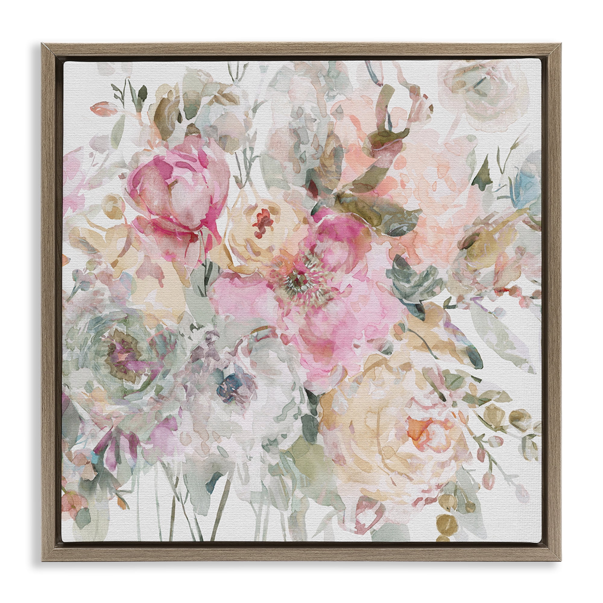 Stupell Industries Romantic Pastel Petals Brown Framed Floater Canvas Wall Art, design by Carol Robinson