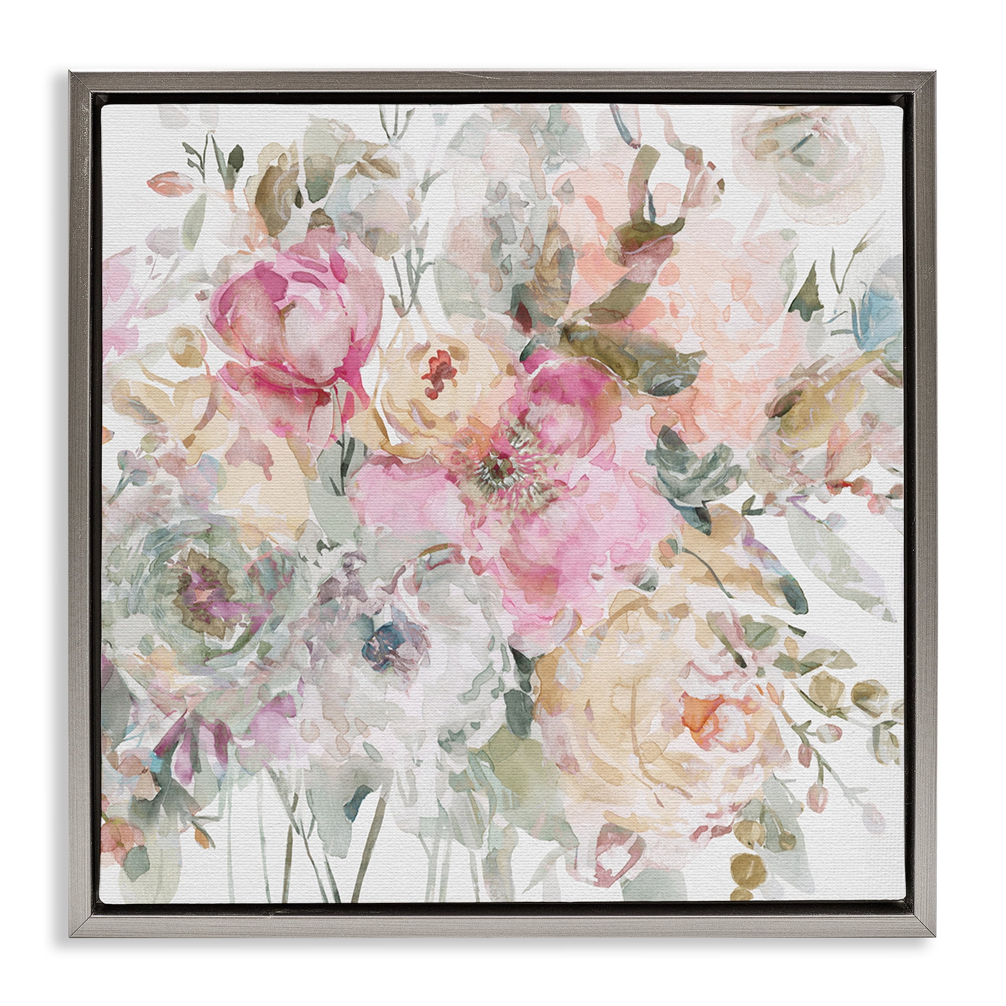 Stupell Industries Romantic Pastel Petals Gray Framed Floater Canvas Wall Art, design by Carol Robinson