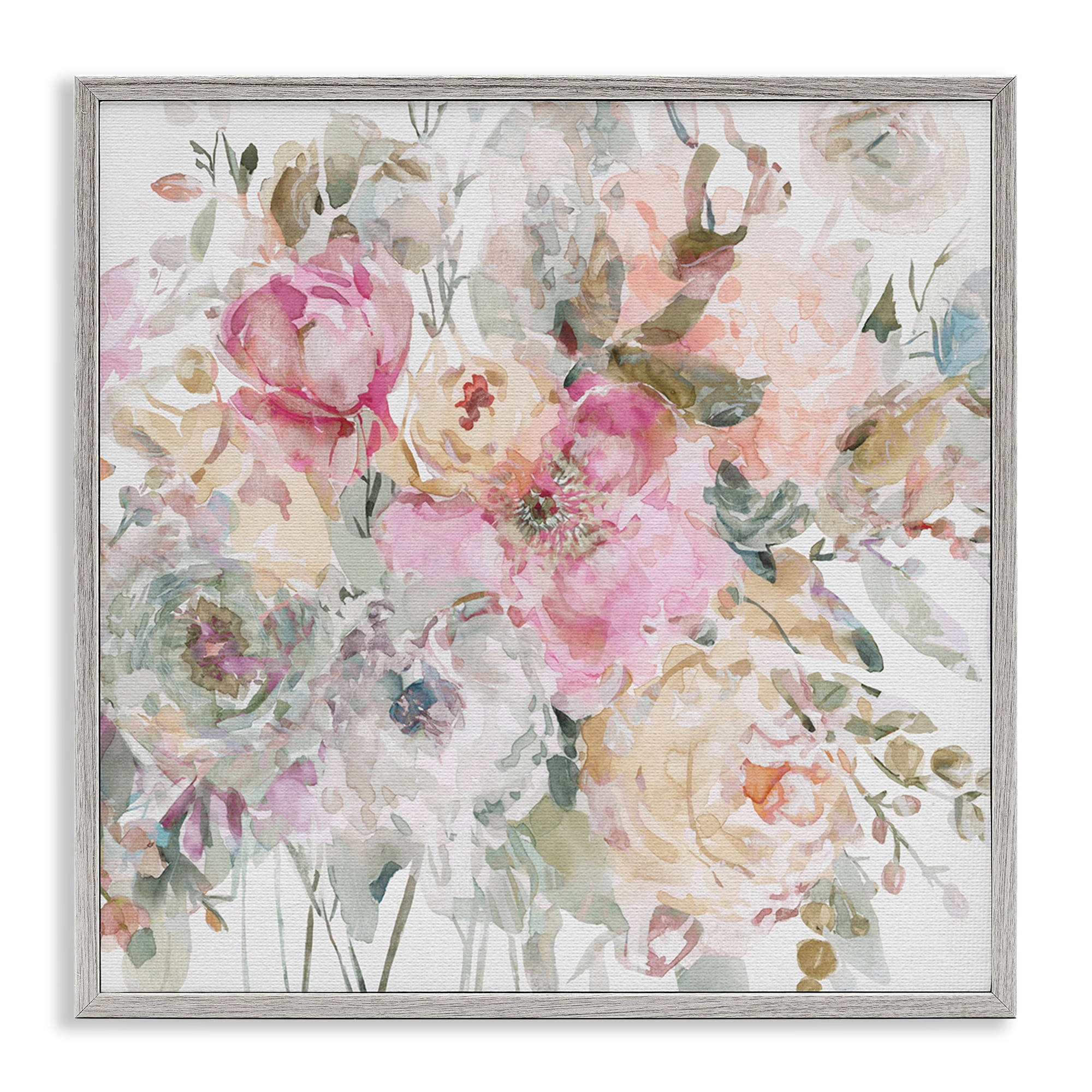 Stupell Industries Romantic Pastel Petals Gray Framed Giclee Art, design by Carol Robinson